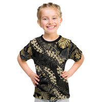 Gold Tropical Leaves Hawaii Mikioi Lei Kid T Shirt Luxury Stylized - Polynesian Pride