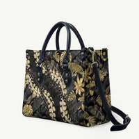 Gold Tropical Leaves Hawaii Mikioi Lei Leather Bag Luxury Stylized - Polynesian Pride