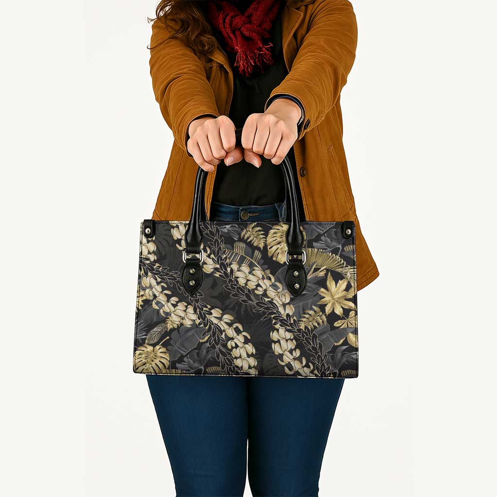 Gold Tropical Leaves Hawaii Mikioi Lei Leather Bag Luxury Stylized - Polynesian Pride
