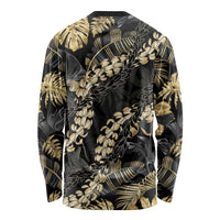Gold Tropical Leaves Hawaii Mikioi Lei Long Sleeve Shirt Luxury Stylized LT01 - Polynesian Pride