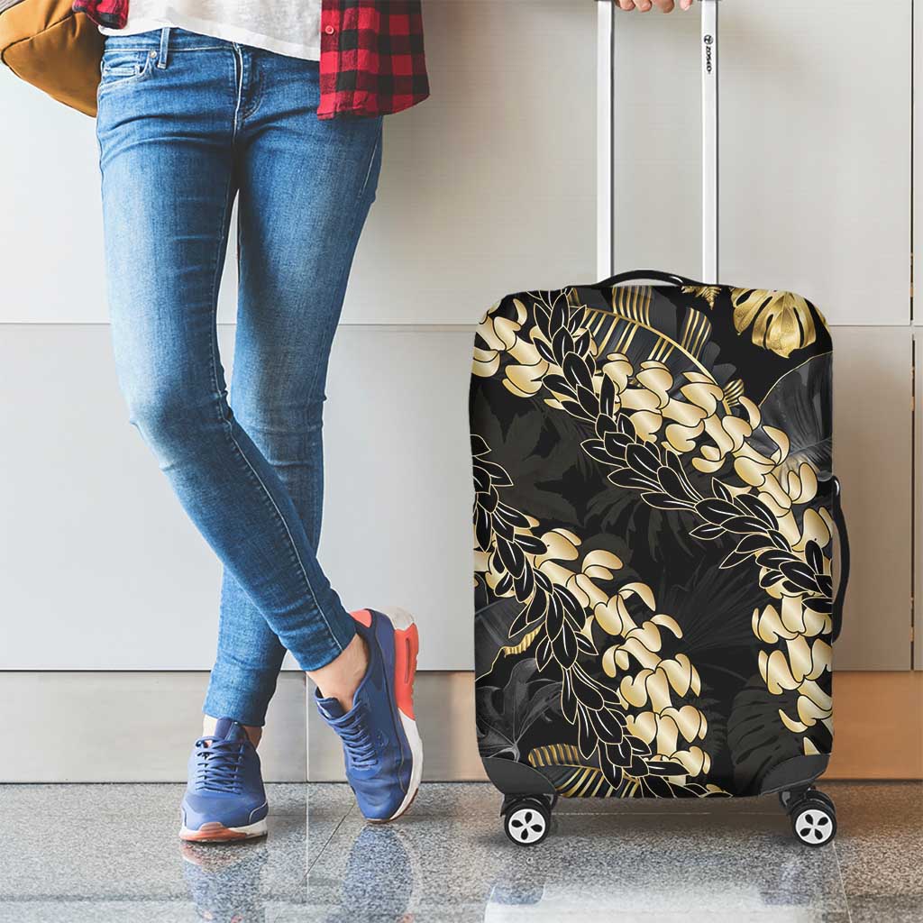 Gold Tropical Leaves Hawaii Mikioi Lei Luggage Cover Luxury Stylized - Polynesian Pride