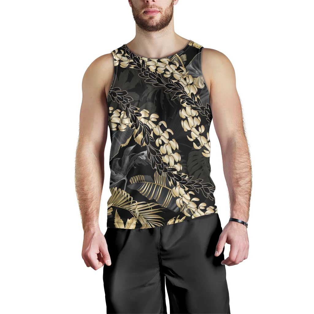 Gold Tropical Leaves Hawaii Mikioi Lei Men Tank Top Luxury Stylized LT01 - Polynesian Pride