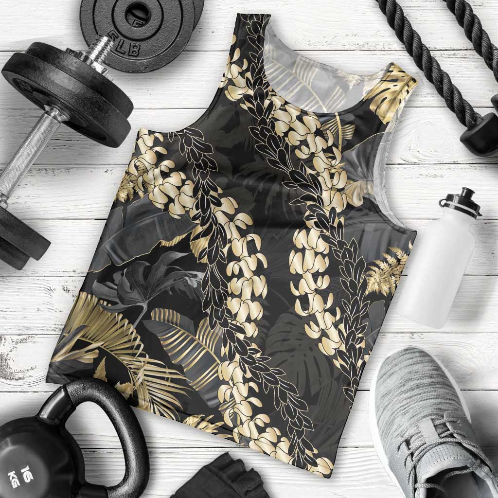 Gold Tropical Leaves Hawaii Mikioi Lei Men Tank Top Luxury Stylized LT01 - Polynesian Pride