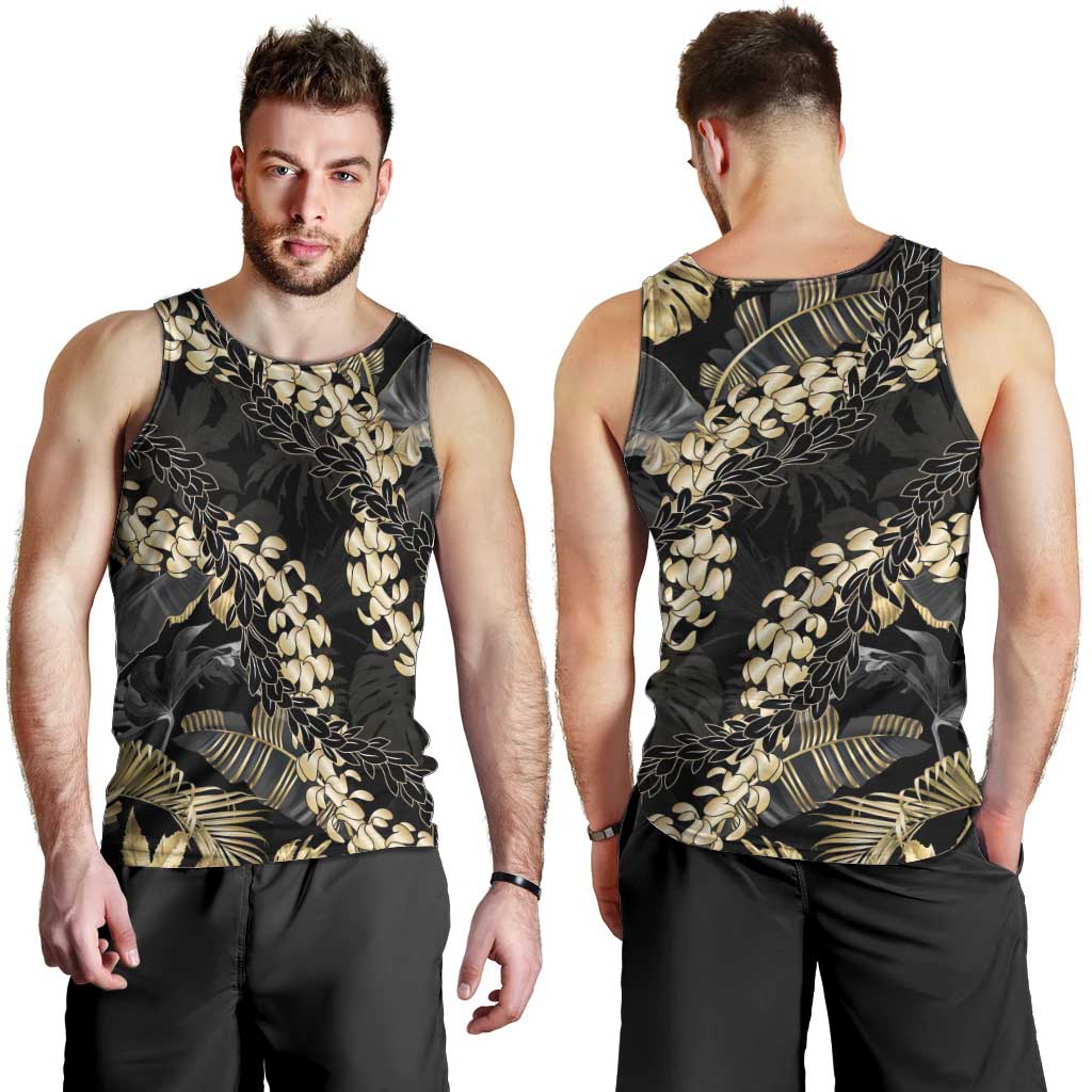Gold Tropical Leaves Hawaii Mikioi Lei Men Tank Top Luxury Stylized LT01 - Polynesian Pride