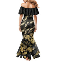 Gold Tropical Leaves Hawaii Mikioi Lei Mermaid Dress Luxury Stylized - Polynesian Pride