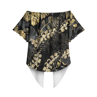 Gold Tropical Leaves Hawaii Mikioi Lei Off Shoulder Wrap Waist Top Luxury Stylized LT01 - Polynesian Pride