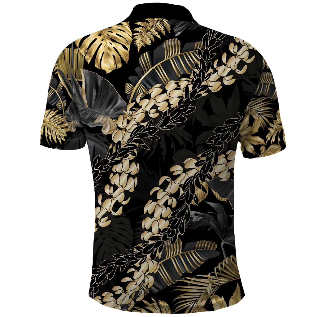 Gold Tropical Leaves Hawaii Mikioi Lei Polo Shirt Luxury Stylized - Polynesian Pride