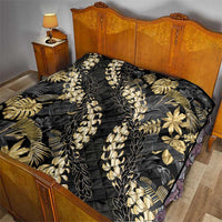 Gold Tropical Leaves Hawaii Mikioi Lei Quilt Luxury Stylized - Polynesian Pride