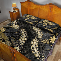 Gold Tropical Leaves Hawaii Mikioi Lei Quilt Bed Set Luxury Stylized - Polynesian Pride