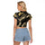 Gold Tropical Leaves Hawaii Mikioi Lei Raglan Cropped T Shirt Luxury Stylized - Polynesian Pride
