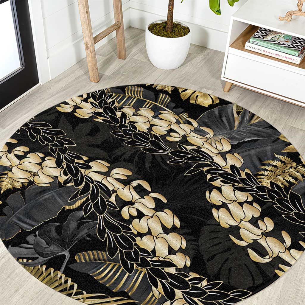 Gold Tropical Leaves Hawaii Mikioi Lei Round Carpet Luxury Stylized - Polynesian Pride