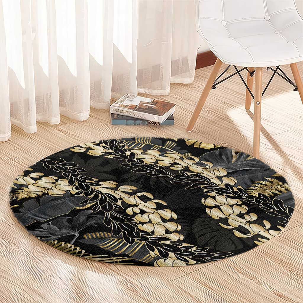 Gold Tropical Leaves Hawaii Mikioi Lei Round Carpet Luxury Stylized - Polynesian Pride
