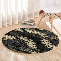 Gold Tropical Leaves Hawaii Mikioi Lei Round Carpet Luxury Stylized - Polynesian Pride