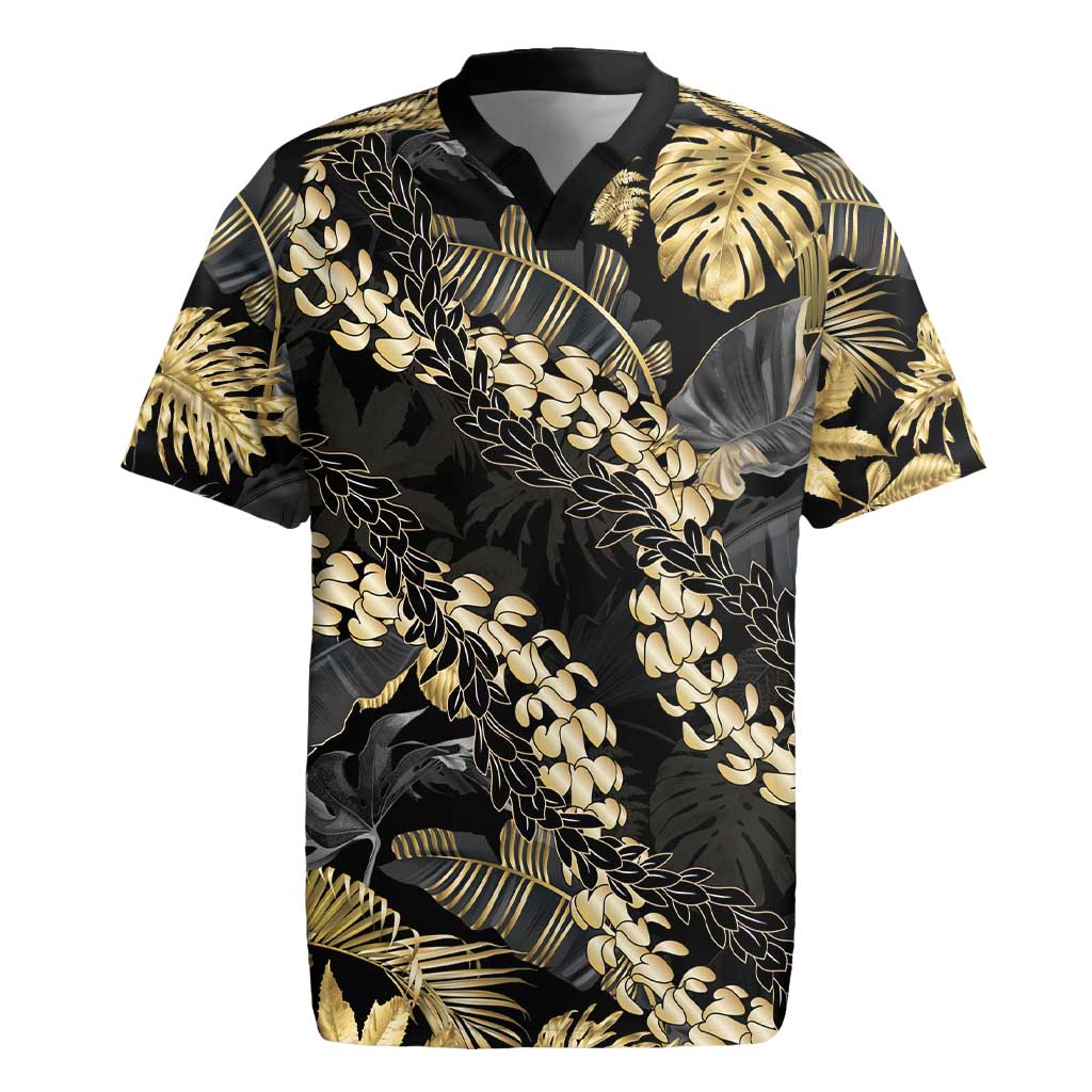 Gold Tropical Leaves Hawaii Mikioi Lei Rugby Jersey Luxury Stylized LT01 Gold - Polynesian Pride