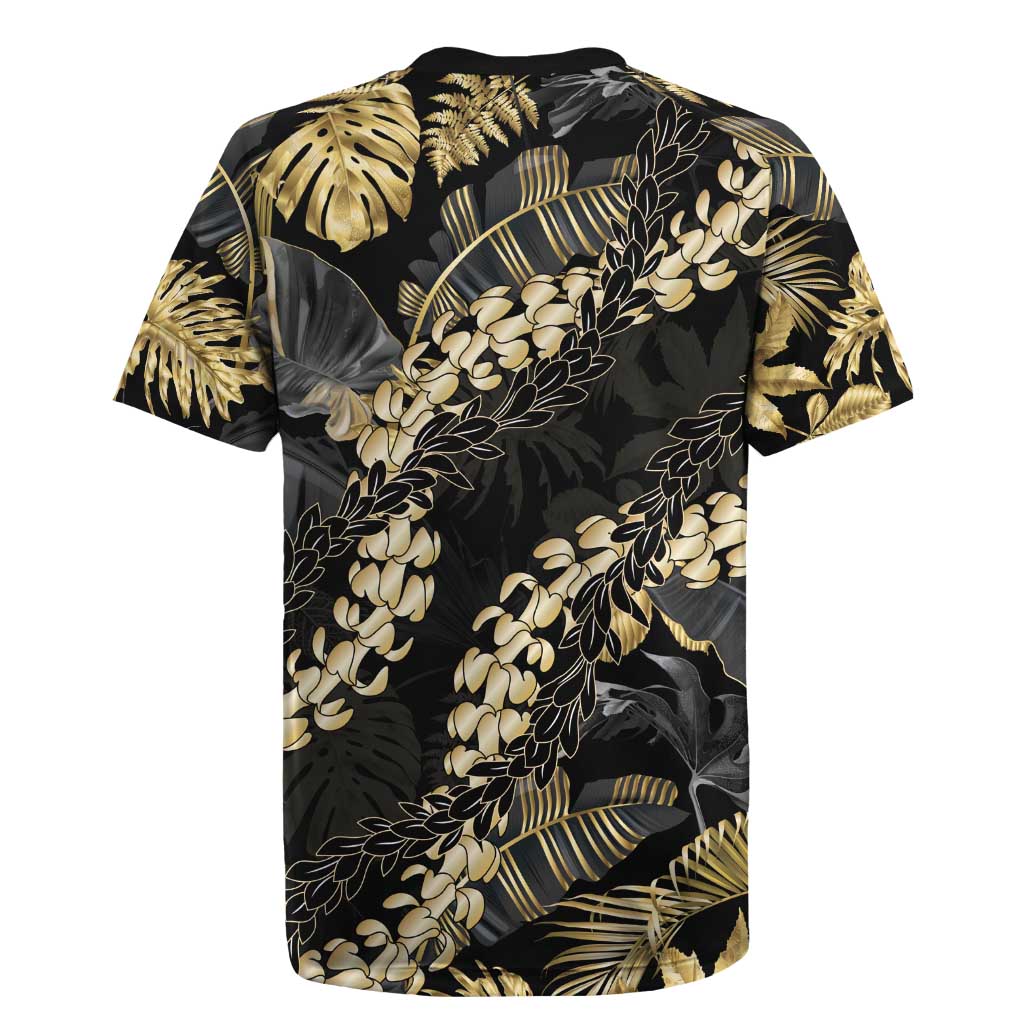 Gold Tropical Leaves Hawaii Mikioi Lei Rugby Jersey Luxury Stylized LT01 - Polynesian Pride