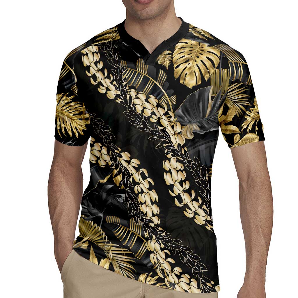 Gold Tropical Leaves Hawaii Mikioi Lei Rugby Jersey Luxury Stylized LT01 - Polynesian Pride