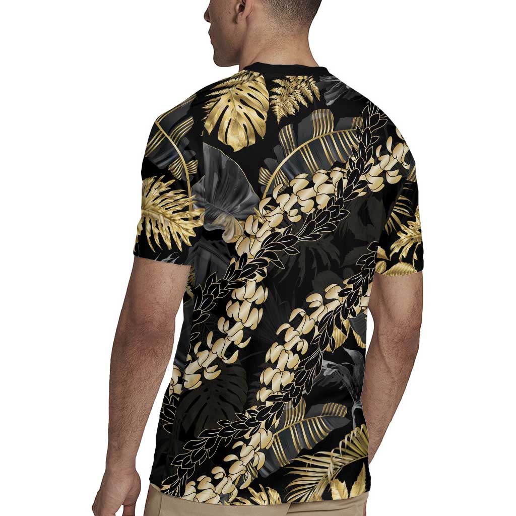 Gold Tropical Leaves Hawaii Mikioi Lei Rugby Jersey Luxury Stylized LT01 - Polynesian Pride