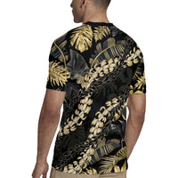 Gold Tropical Leaves Hawaii Mikioi Lei Rugby Jersey Luxury Stylized LT01 - Polynesian Pride