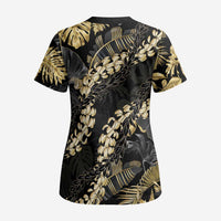 Gold Tropical Leaves Hawaii Mikioi Lei Scrub Top Luxury Stylized - Polynesian Pride
