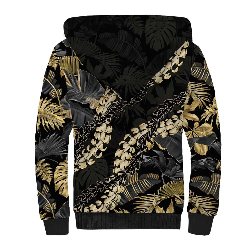 Gold Tropical Leaves Hawaii Mikioi Lei Sherpa Hoodie Luxury Stylized LT01 - Polynesian Pride