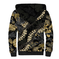 Gold Tropical Leaves Hawaii Mikioi Lei Sherpa Hoodie Luxury Stylized LT01 - Polynesian Pride