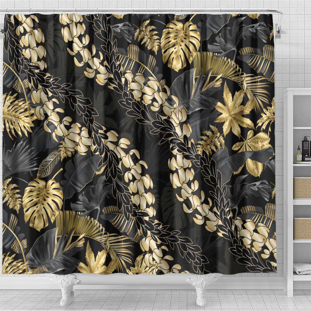 Gold Tropical Leaves Hawaii Mikioi Lei Shower Curtain Luxury Stylized - Polynesian Pride