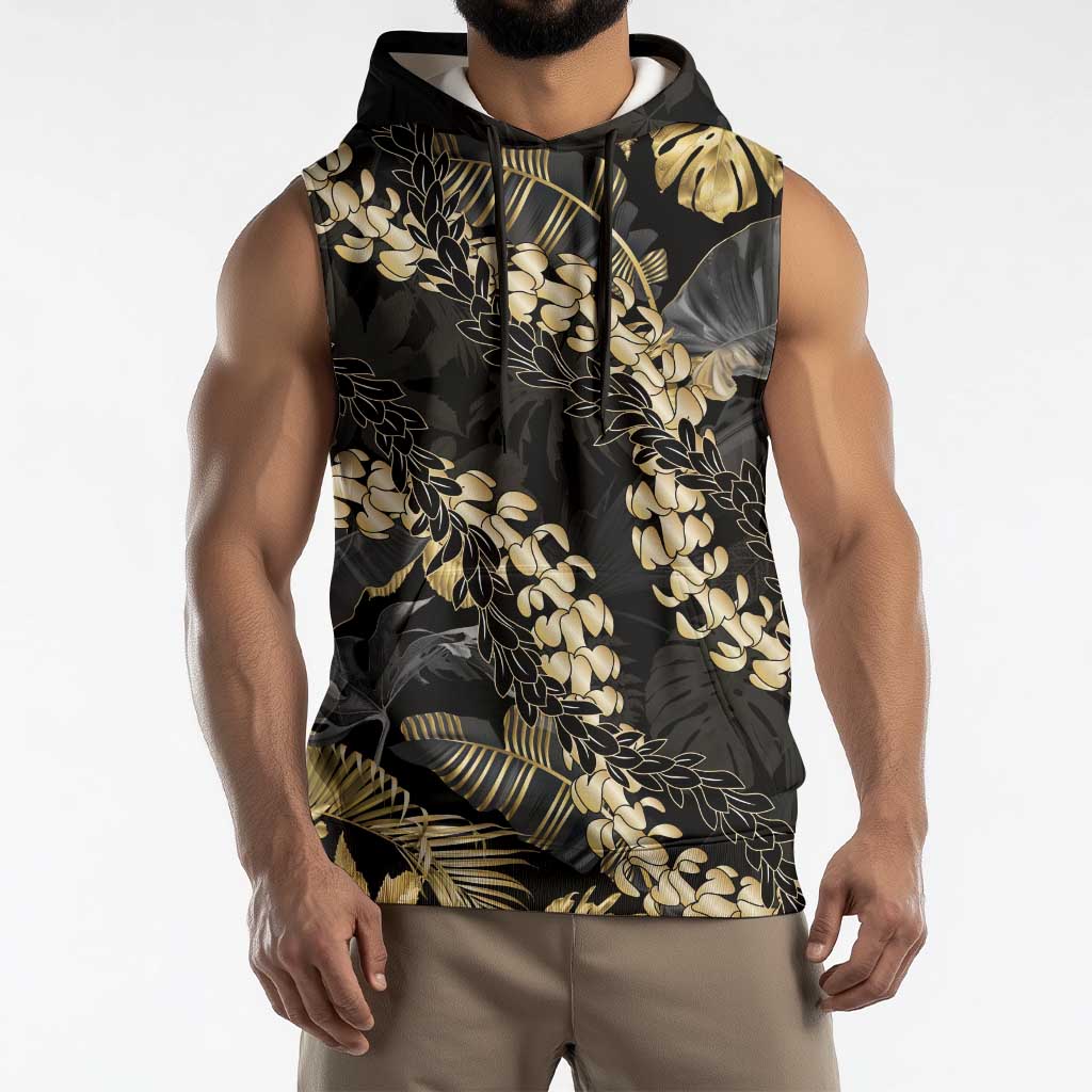 Gold Tropical Leaves Hawaii Mikioi Lei Sleeveless Hoodie Luxury Stylized - Polynesian Pride