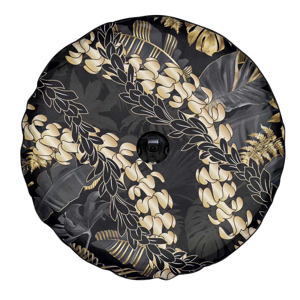 Gold Tropical Leaves Hawaii Mikioi Lei Spare Tire Cover Luxury Stylized - Polynesian Pride
