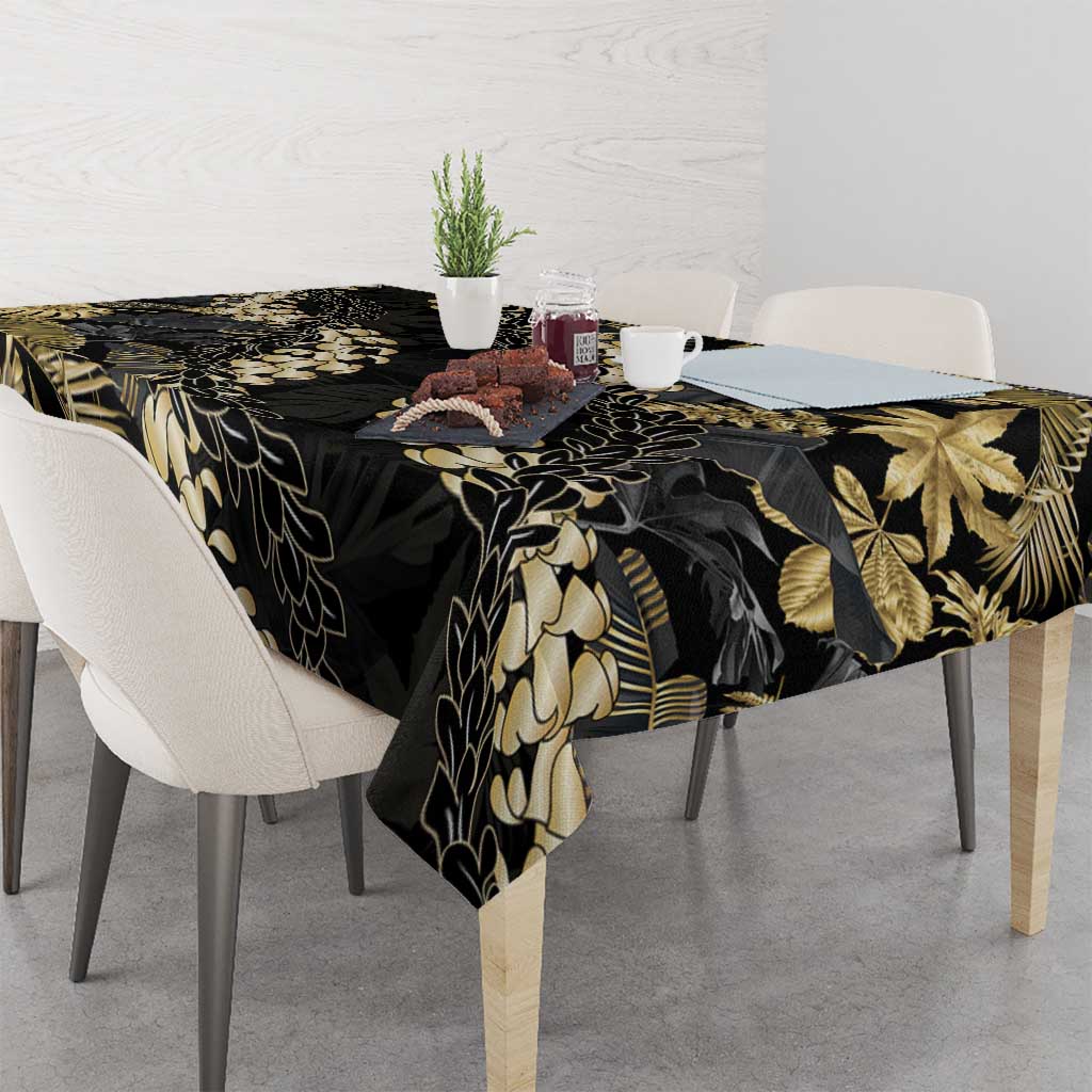 Gold Tropical Leaves Hawaii Mikioi Lei Tablecloth Luxury Stylized LT01 - Polynesian Pride