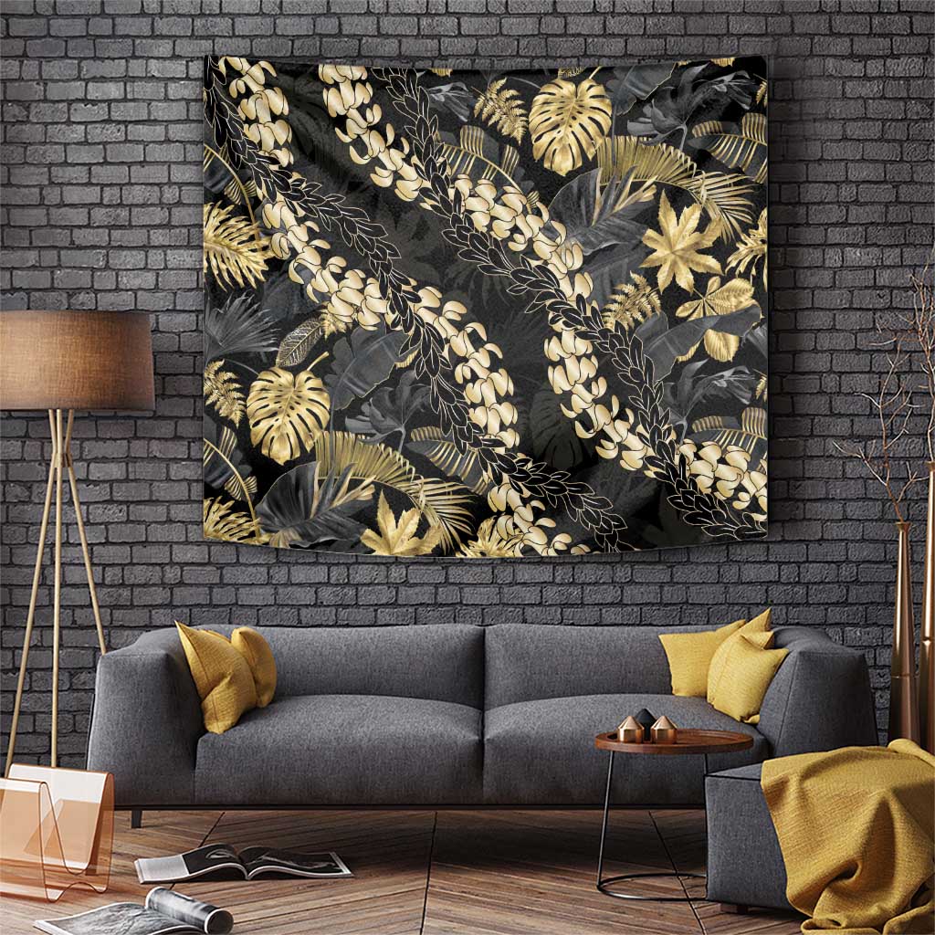 Gold Tropical Leaves Hawaii Mikioi Lei Tapestry Luxury Stylized - Polynesian Pride