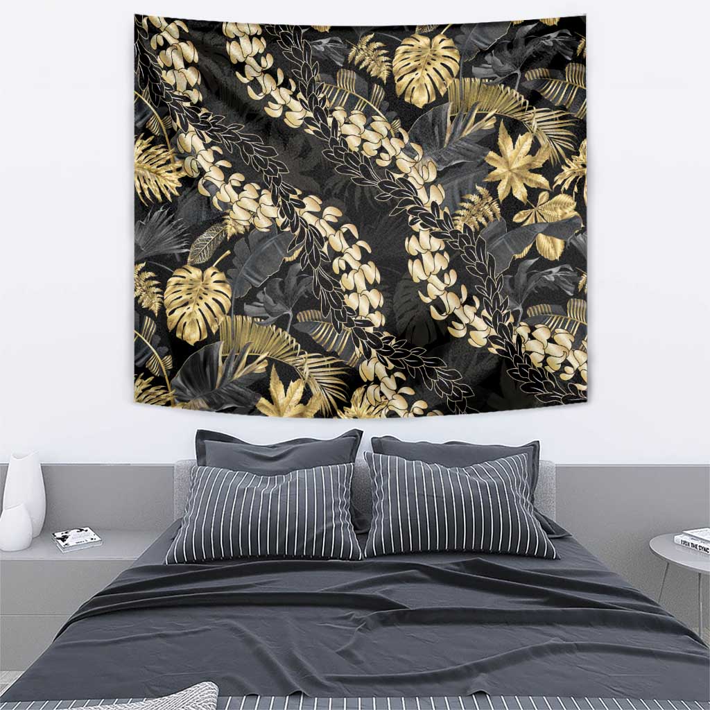 Gold Tropical Leaves Hawaii Mikioi Lei Tapestry Luxury Stylized - Polynesian Pride