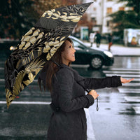 Gold Tropical Leaves Hawaii Mikioi Lei Umbrella Luxury Stylized - Polynesian Pride