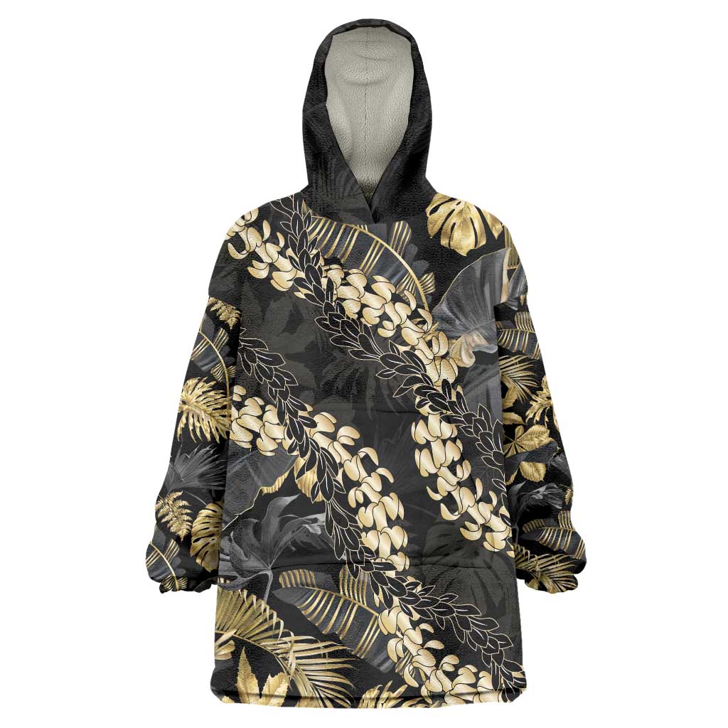 Gold Tropical Leaves Hawaii Mikioi Lei Wearable Blanket Hoodie Luxury Stylized LT01 One Size Gold - Polynesian Pride