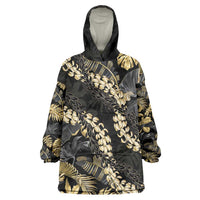 Gold Tropical Leaves Hawaii Mikioi Lei Wearable Blanket Hoodie Luxury Stylized LT01 One Size Gold - Polynesian Pride