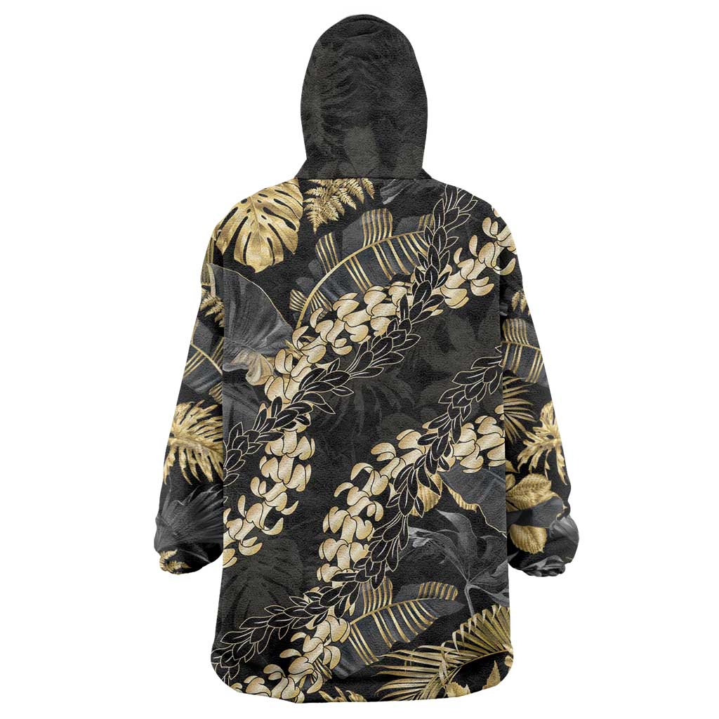 Gold Tropical Leaves Hawaii Mikioi Lei Wearable Blanket Hoodie Luxury Stylized LT01 - Polynesian Pride