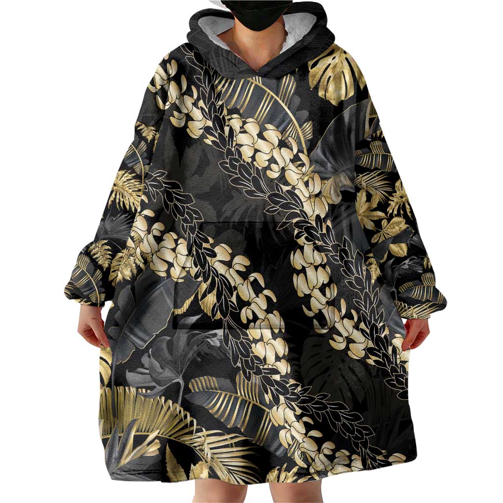 Gold Tropical Leaves Hawaii Mikioi Lei Wearable Blanket Hoodie Luxury Stylized LT01 - Polynesian Pride