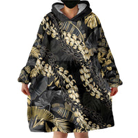 Gold Tropical Leaves Hawaii Mikioi Lei Wearable Blanket Hoodie Luxury Stylized LT01 - Polynesian Pride