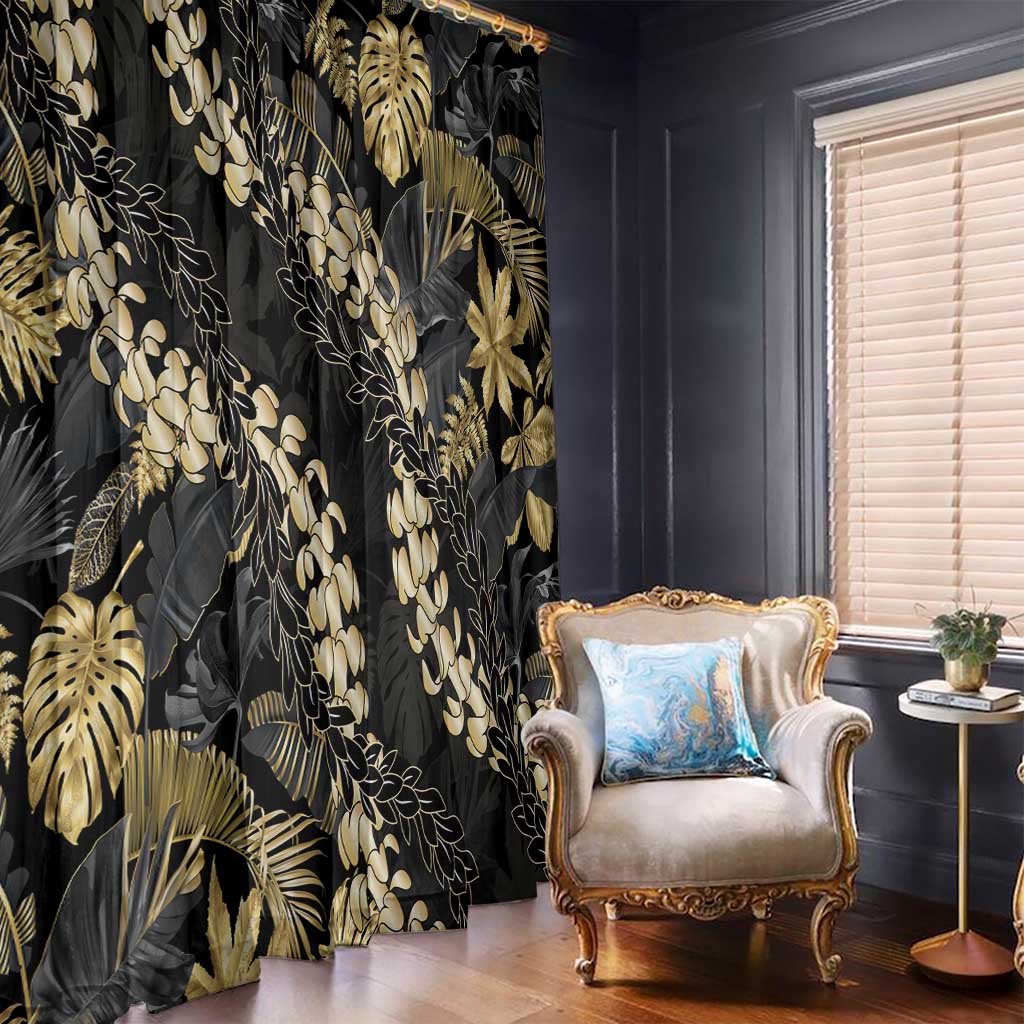 Gold Tropical Leaves Hawaii Mikioi Lei Window Curtain Luxury Stylized - Polynesian Pride