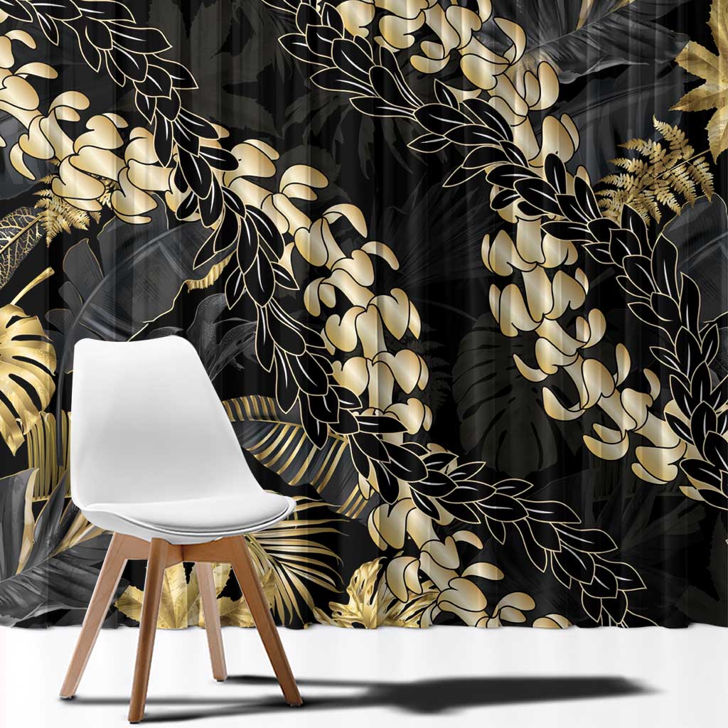 Gold Tropical Leaves Hawaii Mikioi Lei Window Curtain Luxury Stylized - Polynesian Pride