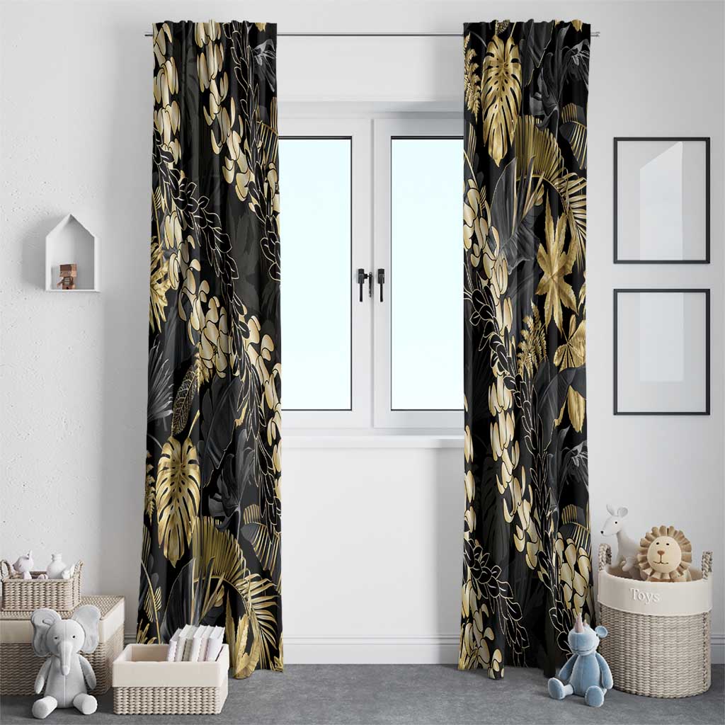 Gold Tropical Leaves Hawaii Mikioi Lei Window Curtain Luxury Stylized - Polynesian Pride