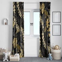 Gold Tropical Leaves Hawaii Mikioi Lei Window Curtain Luxury Stylized - Polynesian Pride