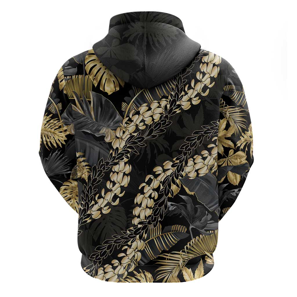 Gold Tropical Leaves Hawaii Mikioi Lei Zip Hoodie Luxury Stylized - Polynesian Pride