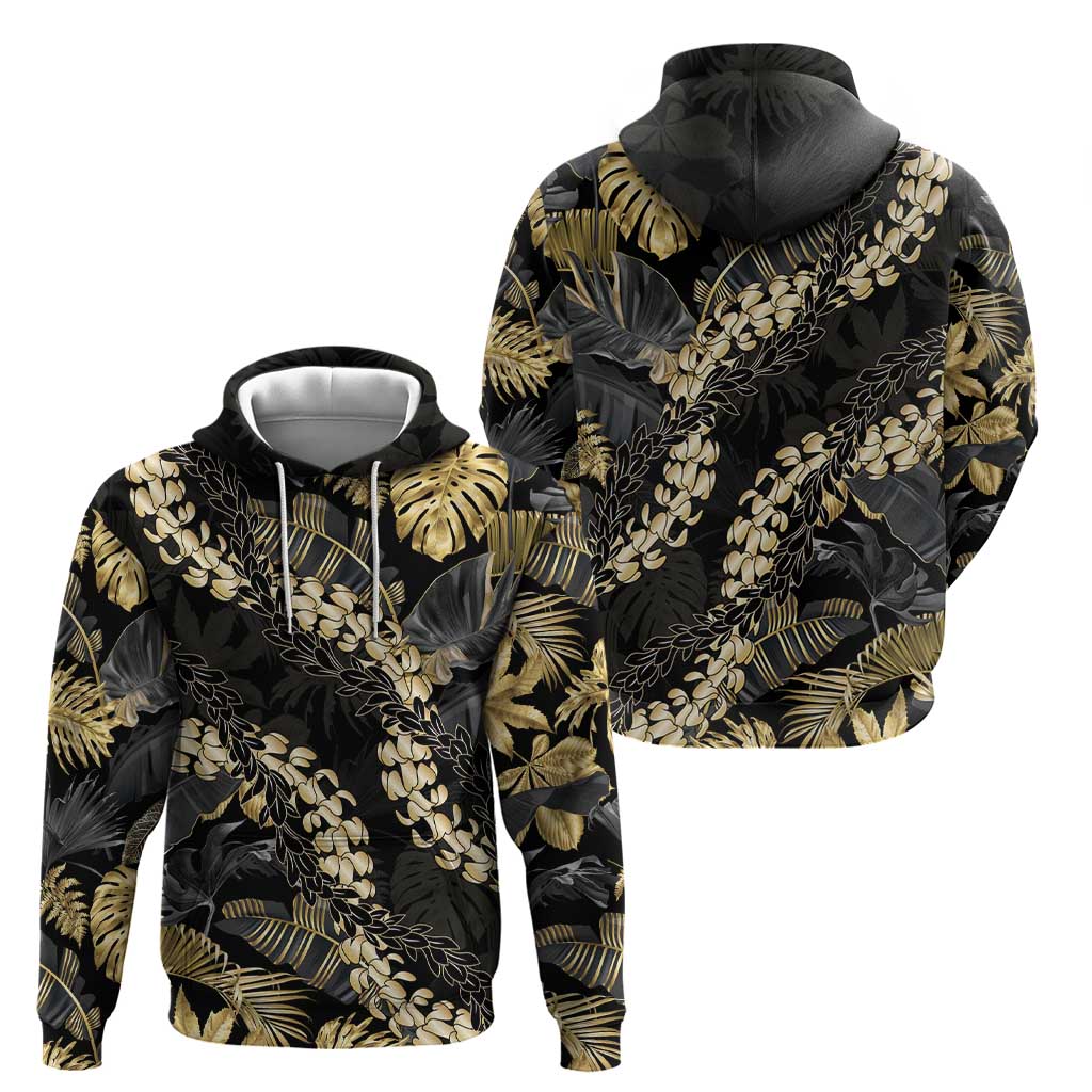 Gold Tropical Leaves Hawaii Mikioi Lei Zip Hoodie Luxury Stylized - Polynesian Pride