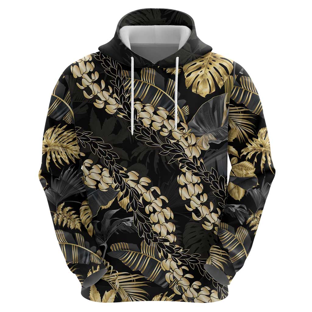 Gold Tropical Leaves Hawaii Mikioi Lei Zip Hoodie Luxury Stylized - Polynesian Pride