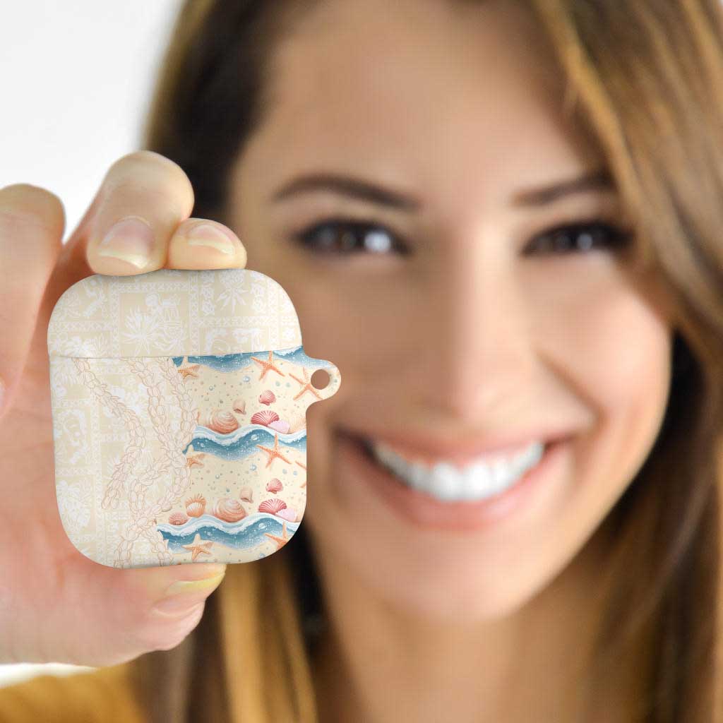 Beige Hawaii Lei Seashells Starfish AirPods Case Sandy Sylized LT01 Beige - Polynesian Pride