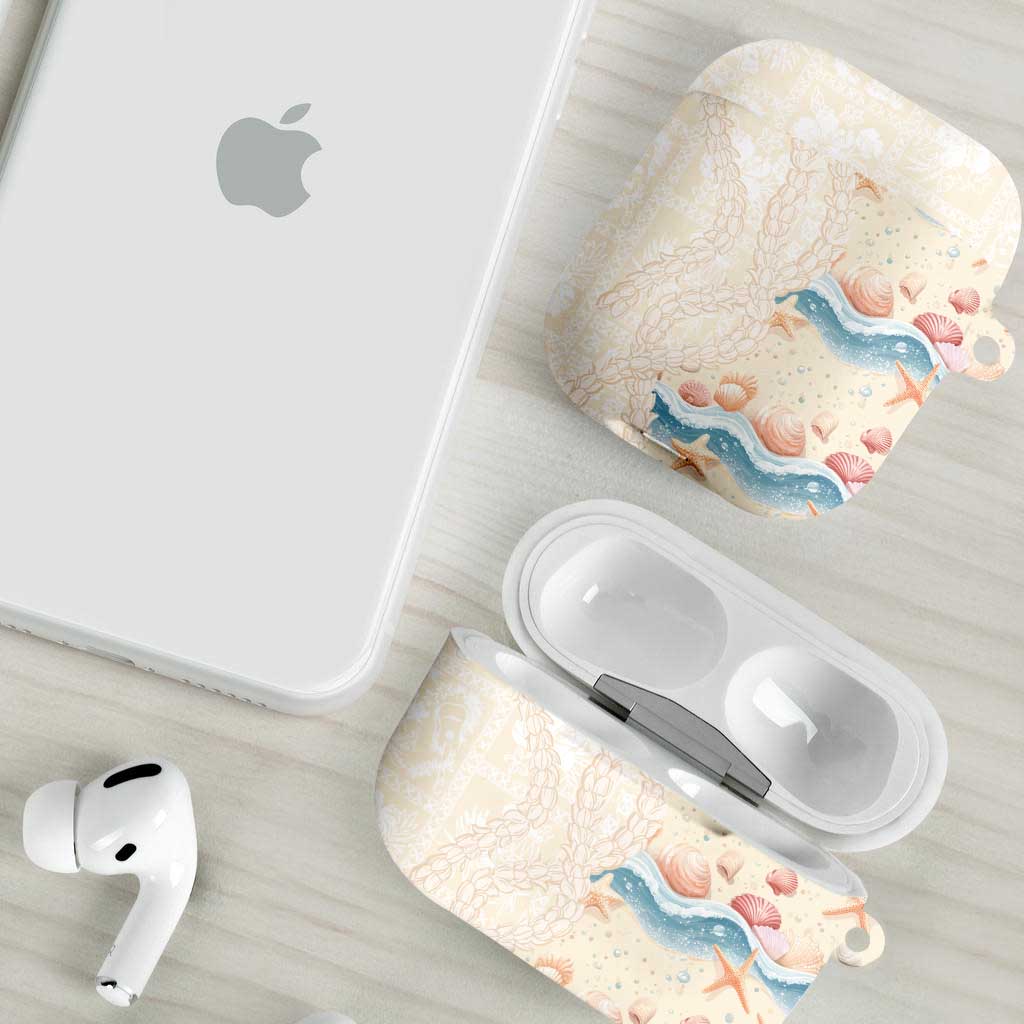 Beige Hawaii Lei Seashells Starfish AirPods Case Sandy Sylized LT01 - Polynesian Pride
