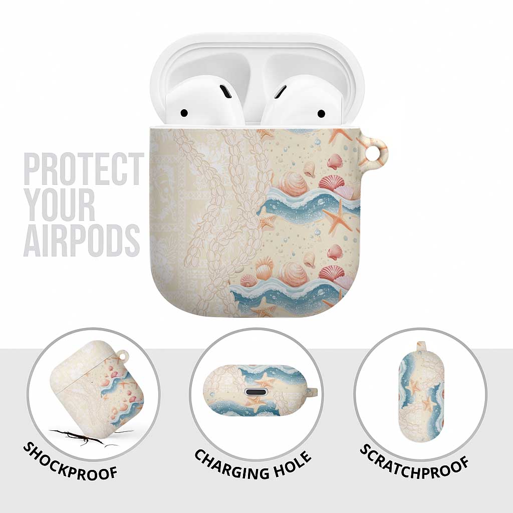 Beige Hawaii Lei Seashells Starfish AirPods Case Sandy Sylized LT01 - Polynesian Pride