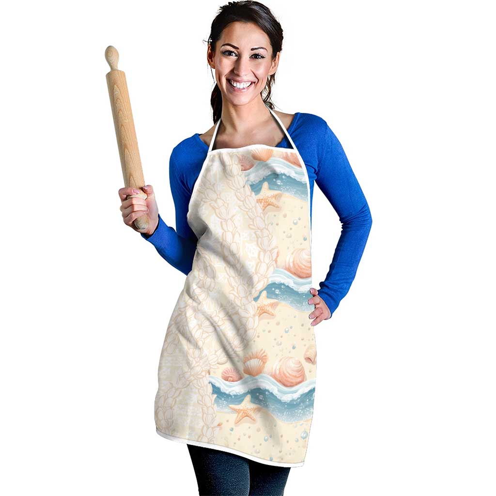 Beige Hawaii Lei Seashells Starfish Apron Sandy Sylized LT01 - Polynesian Pride