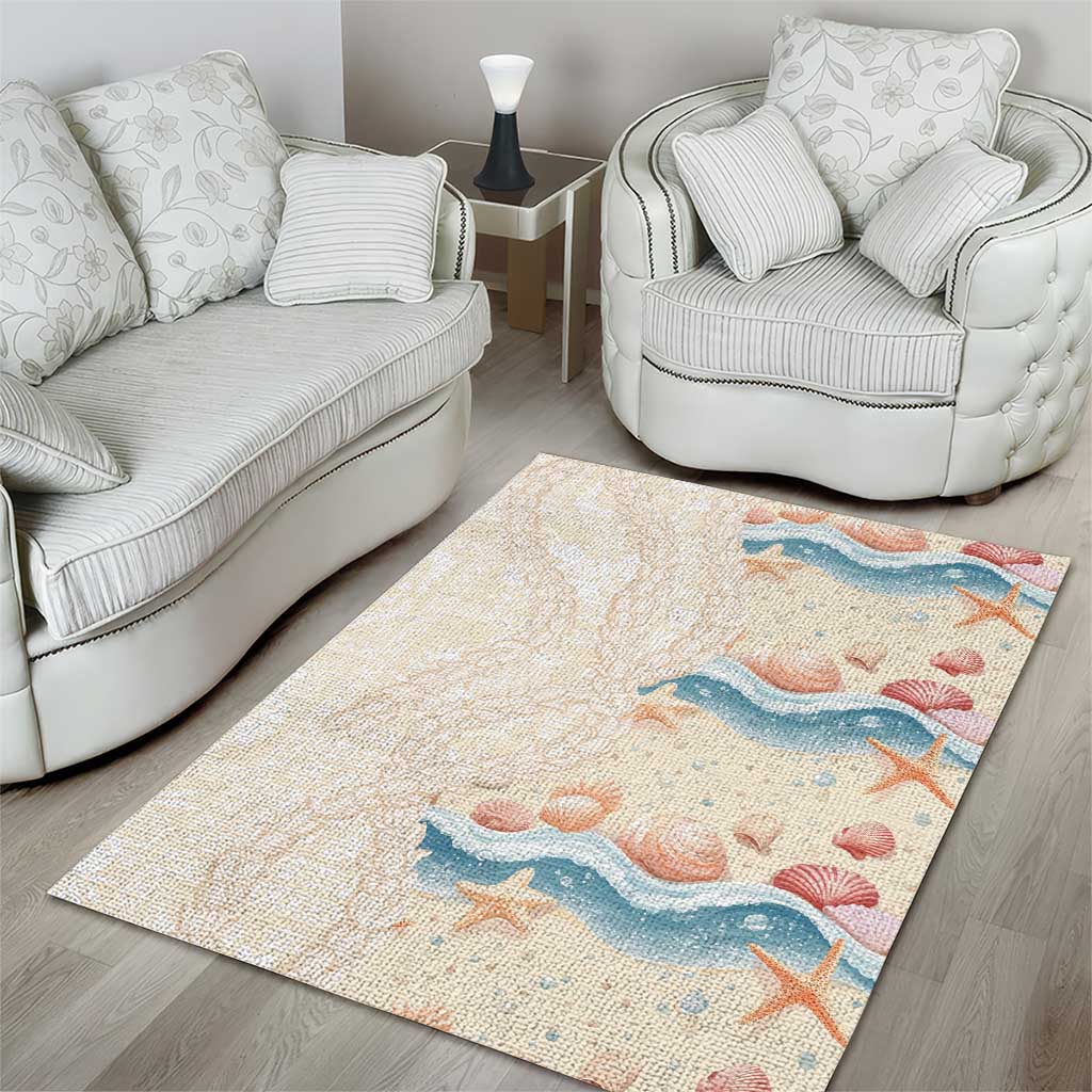 Beige Hawaii Lei Seashells Starfish Area Rug Sandy Sylized - Polynesian Pride