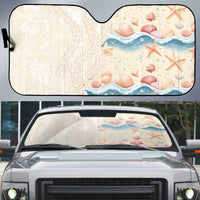 Beige Hawaii Lei Seashells Starfish Auto Sun Shade Sandy Sylized - Polynesian Pride